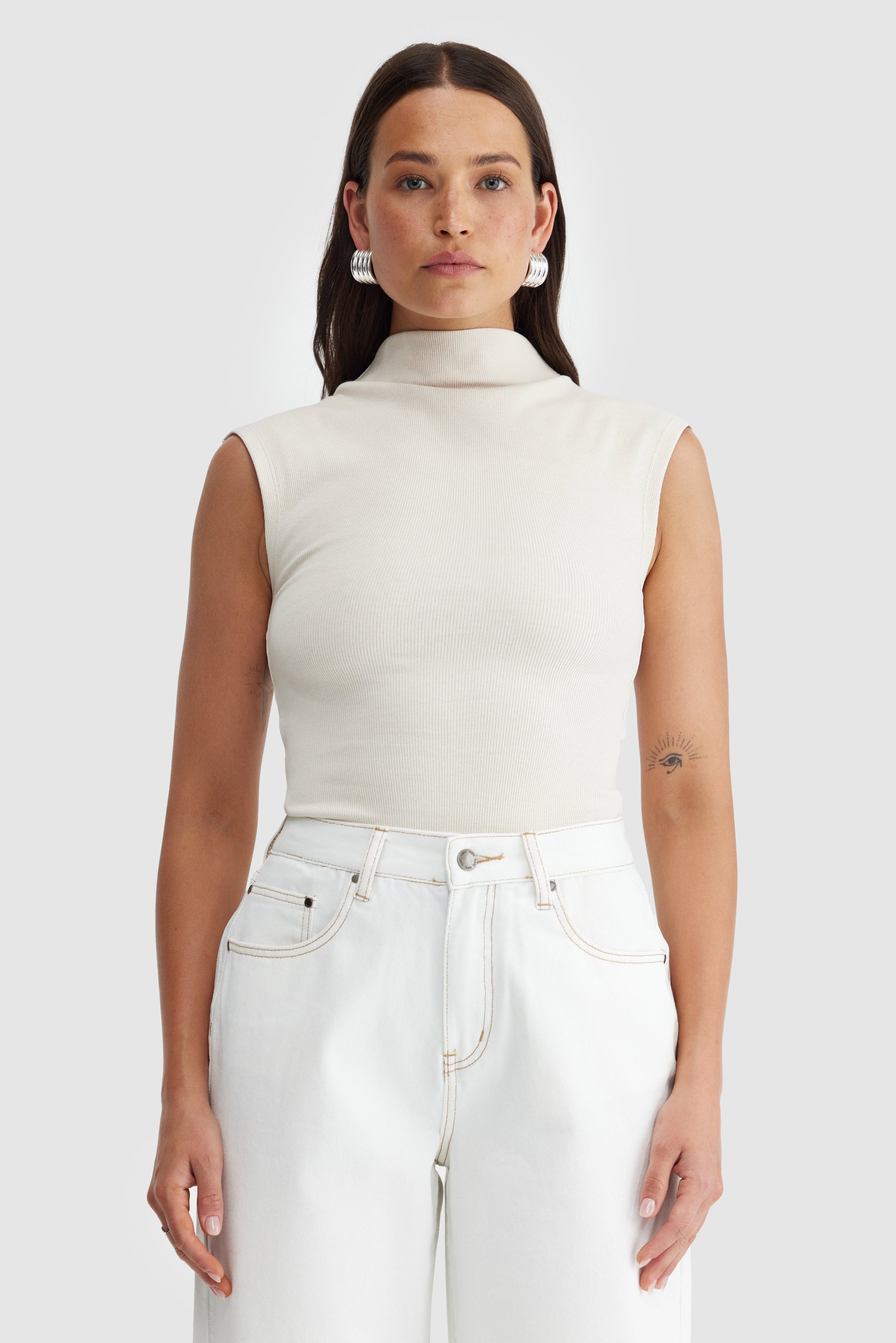 ORTC Liv High Neck Rib Top - Bone – True Stryde