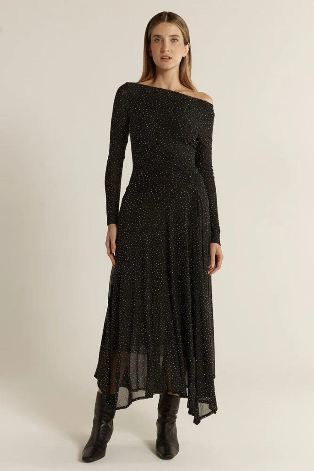 FATE+BECKER Sora Studded Dress Black One Shoulder Occasion Dress – True Stryde