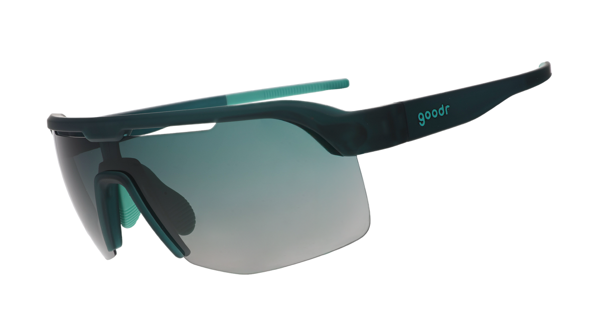 Goodr Bolt G Electric Zen Machine running sunglasses, side view