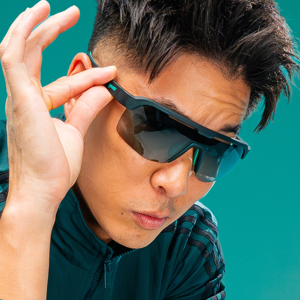 Goodr Bolt G Electric Zen Machine running sunglasses