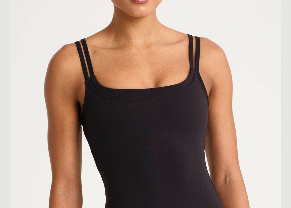 ALLFENIX CloudCore Double Layer Tank in Black, front neckline and straps
