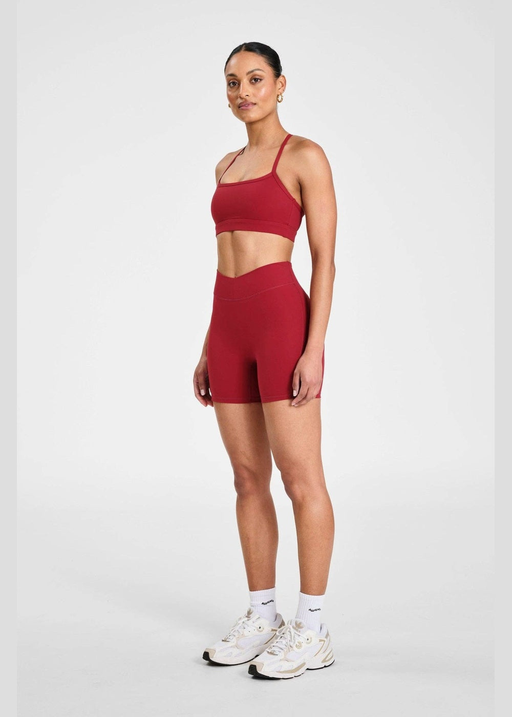 ALLFENIX CloudCore Sculpting 5" Bike Short in Cherry, three-quarter view