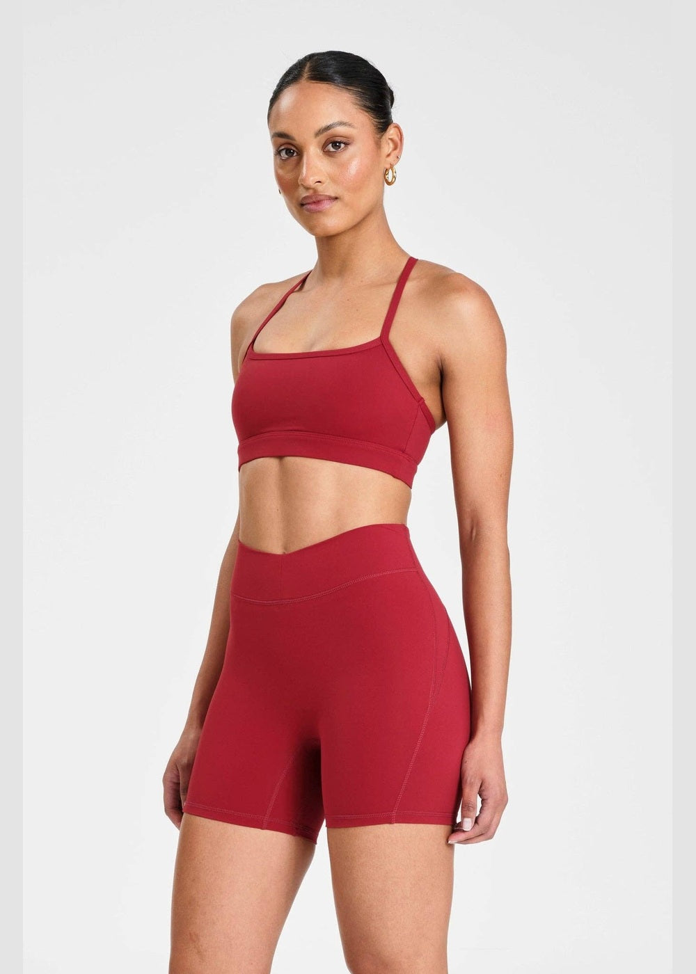ALLFENIX CloudCore Sculpting 5" Bike Short in Cherry, three-quarter outfit detail