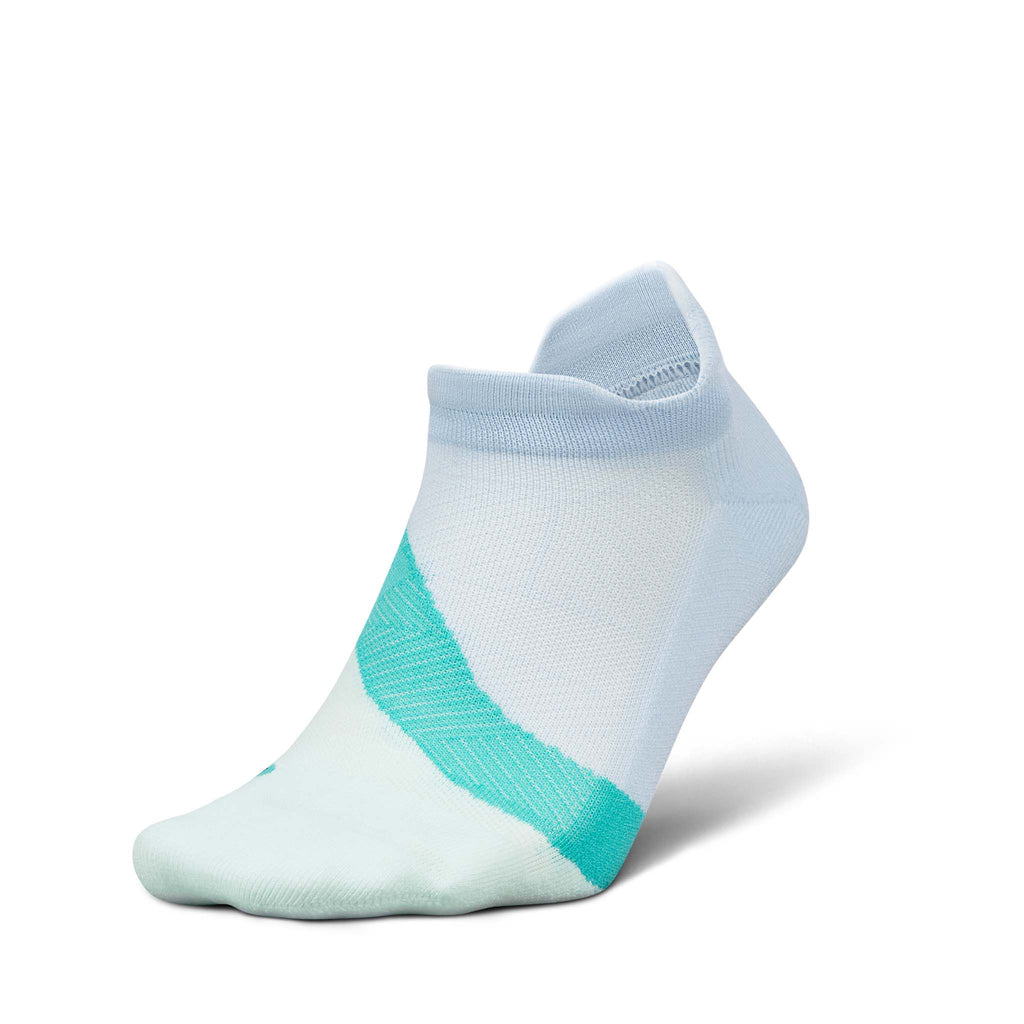 Feetures Elite Light Cushion No Show Tab running socks in Glacier Mist – front angle view