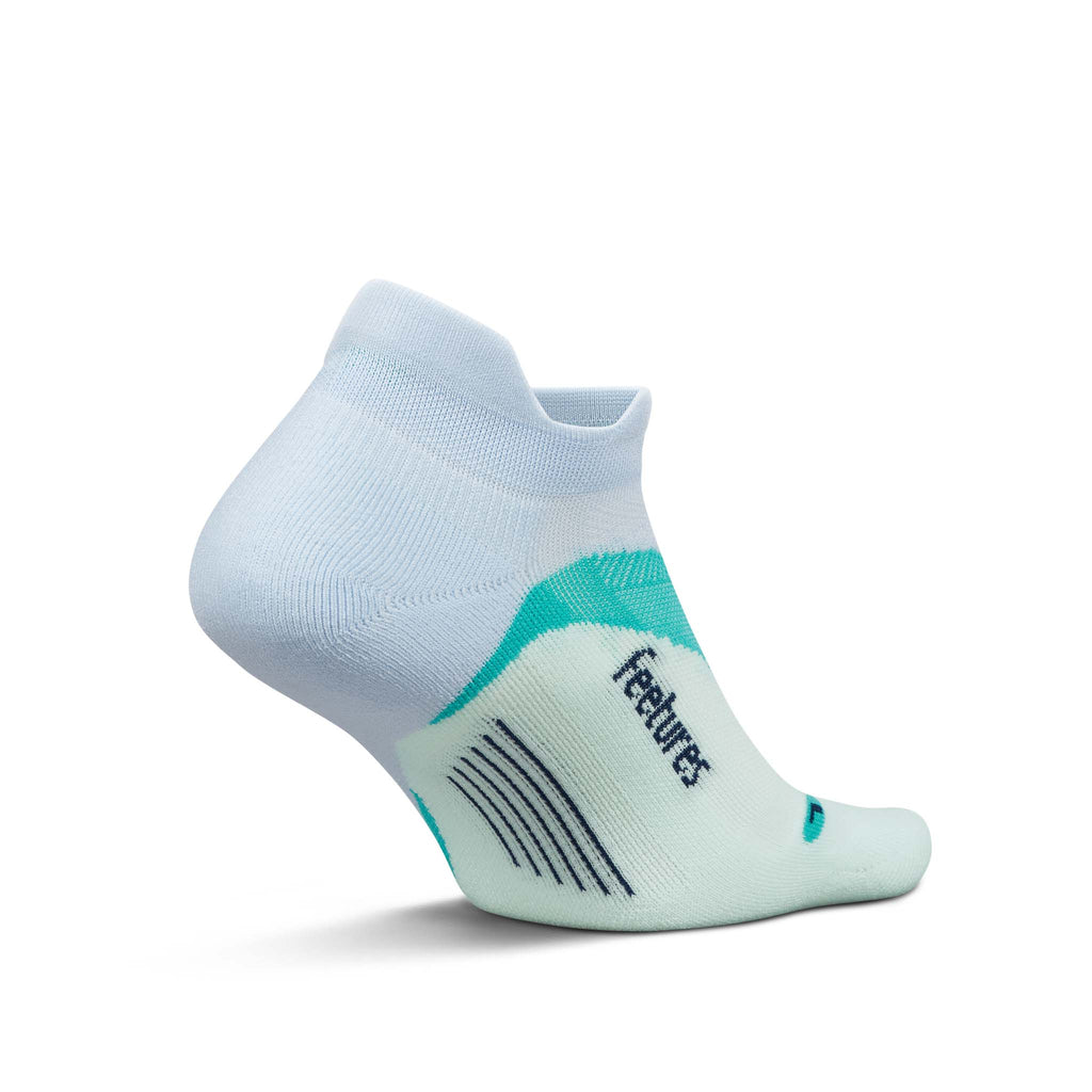Feetures Elite Light Cushion No Show Tab running socks in Glacier Mist – heel tab view
