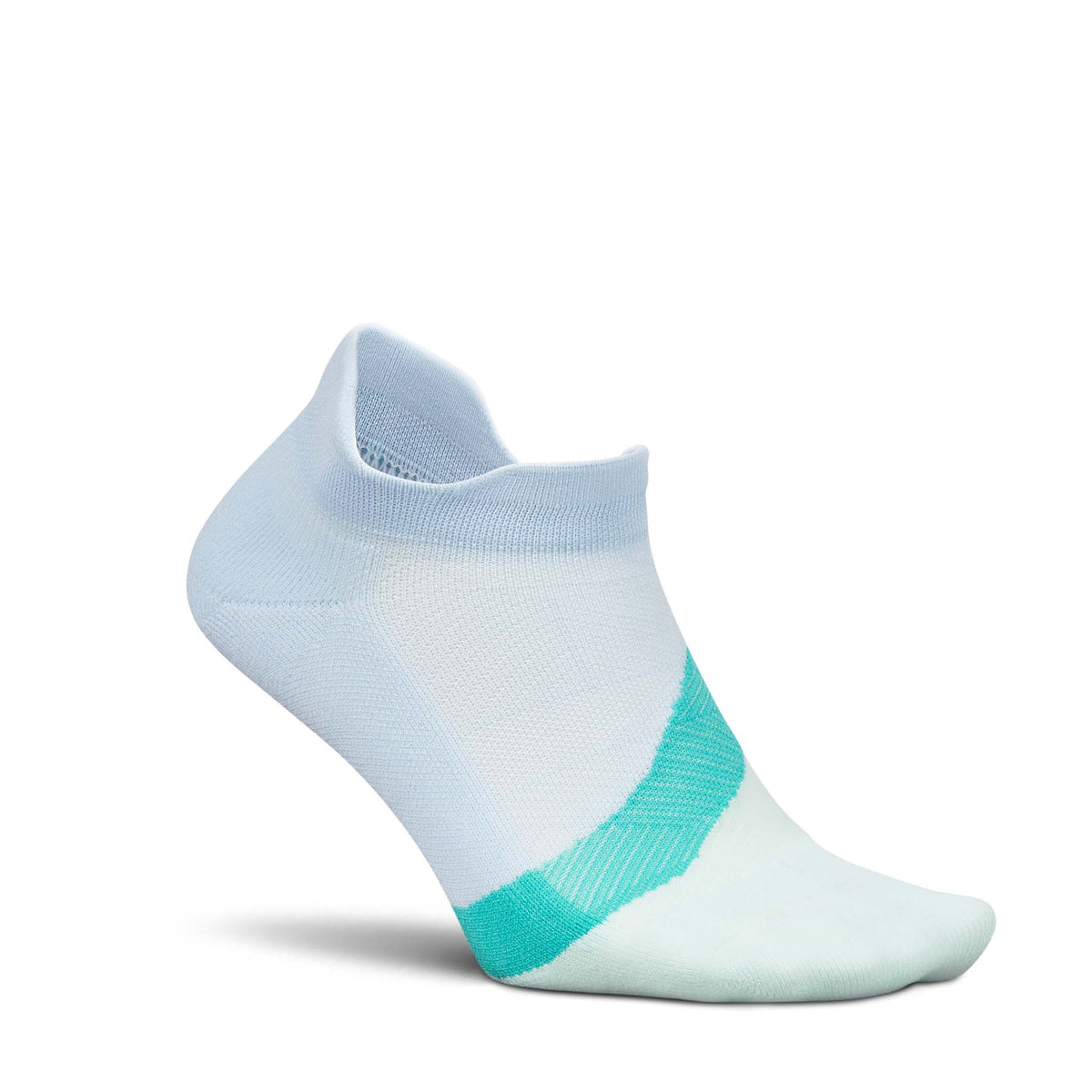 Feetures Elite Light Cushion No Show Tab running socks in Glacier Mist – outside view