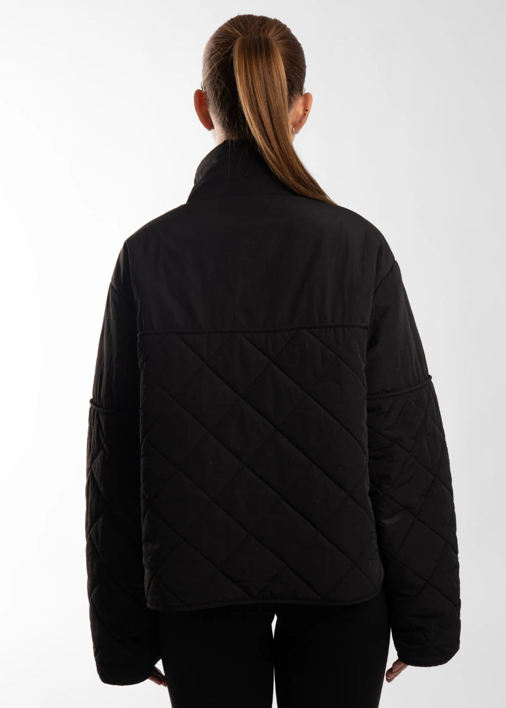 Active Basics Quilted Puffer Jacket in Onyx, back view