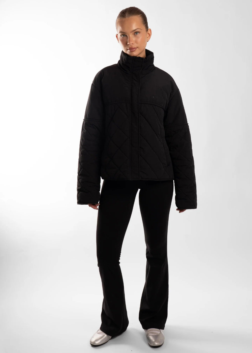 Active Basics Quilted Puffer Jacket in Onyx, full outfit on model
