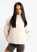 Active Basics Quilted Puffer Jacket in Off-White, front view on model