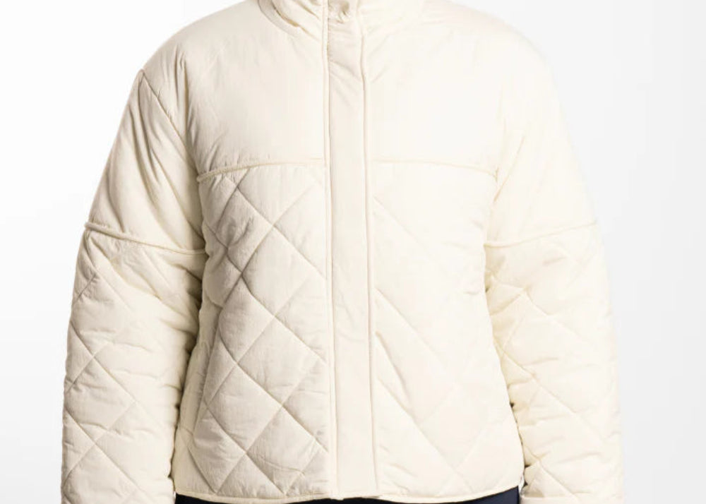 Active Basics Quilted Puffer Jacket in Off-White, front view