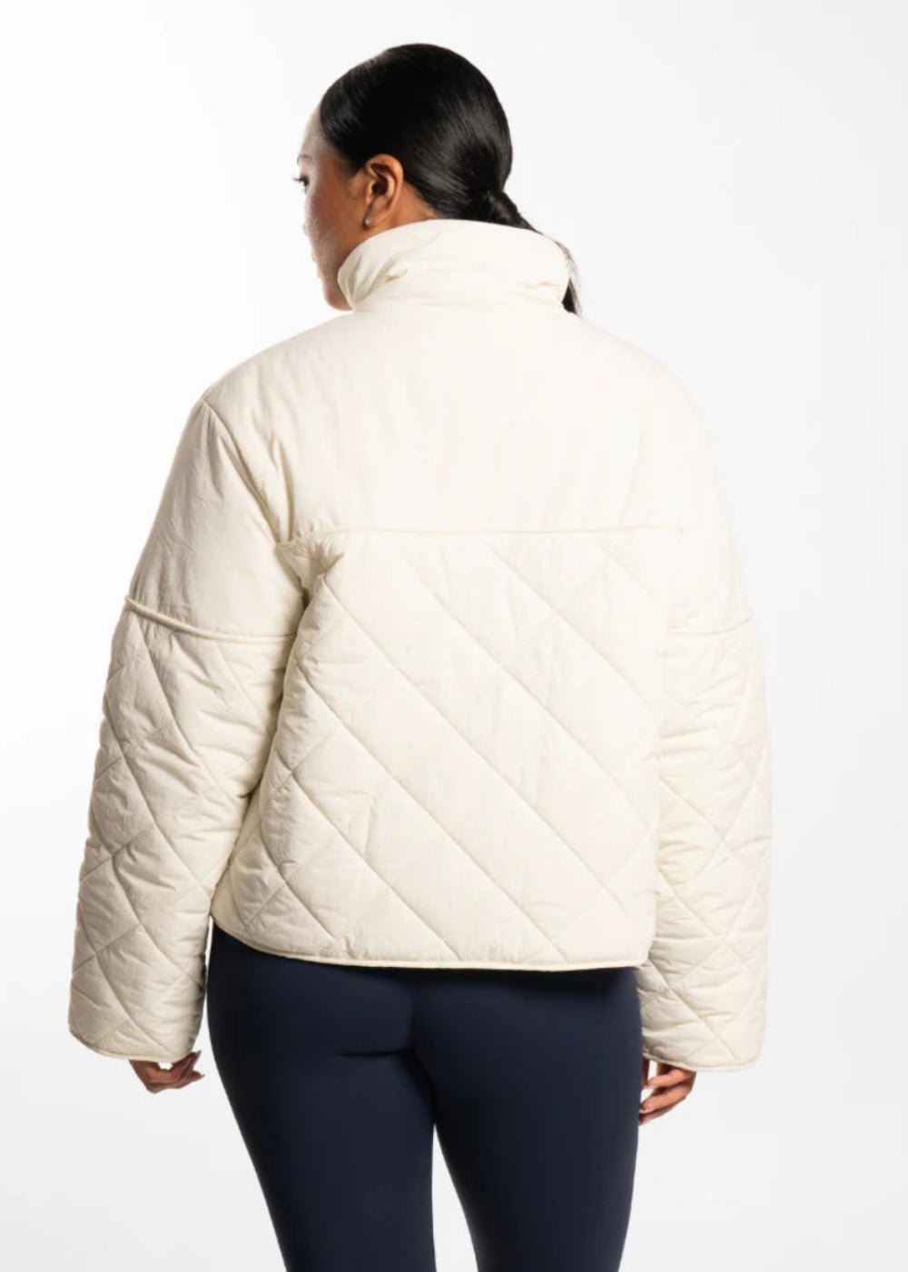 Active Basics Quilted Puffer Jacket in Off-White, back view