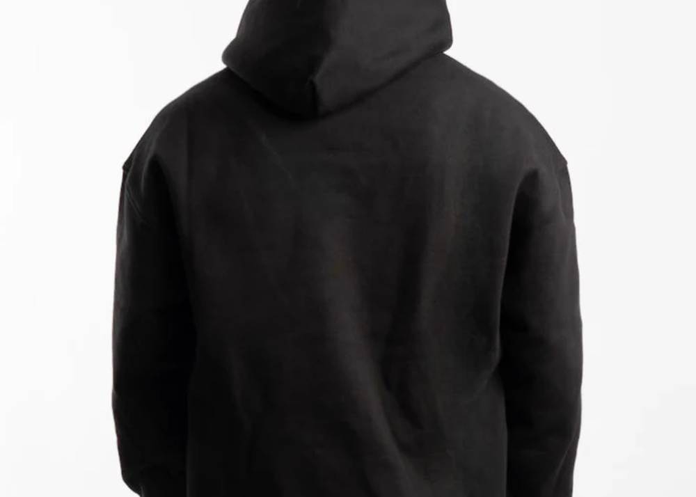 Active Basics Unisex Heavy Hood in Onyx, back view on model