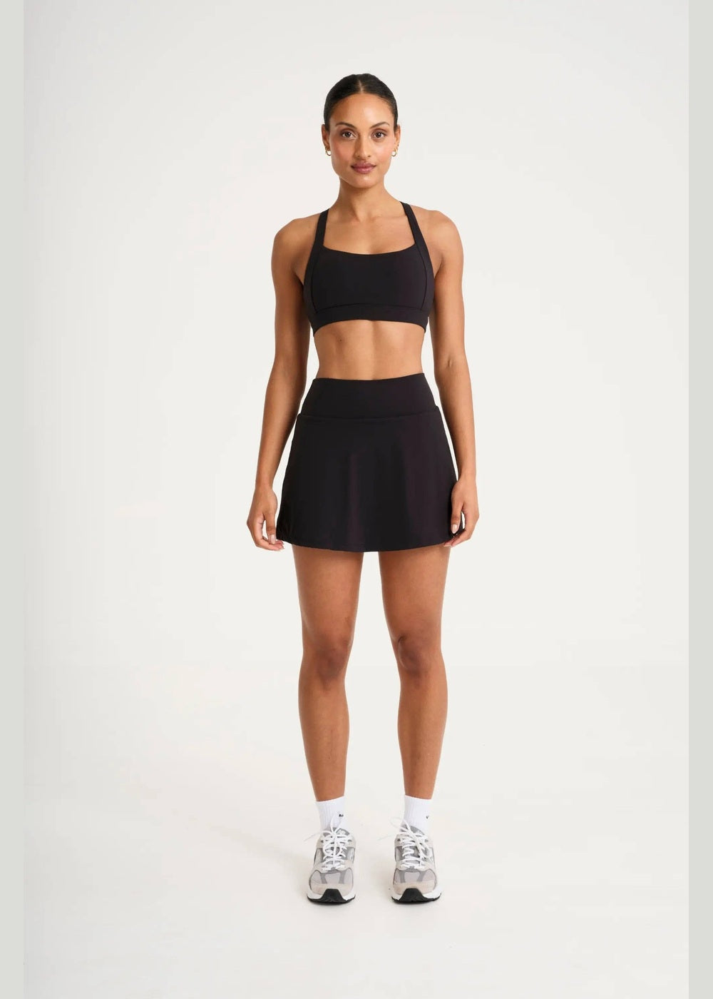 ALLFENIX CloudCore Active Skort in Onyx black, full outfit from front