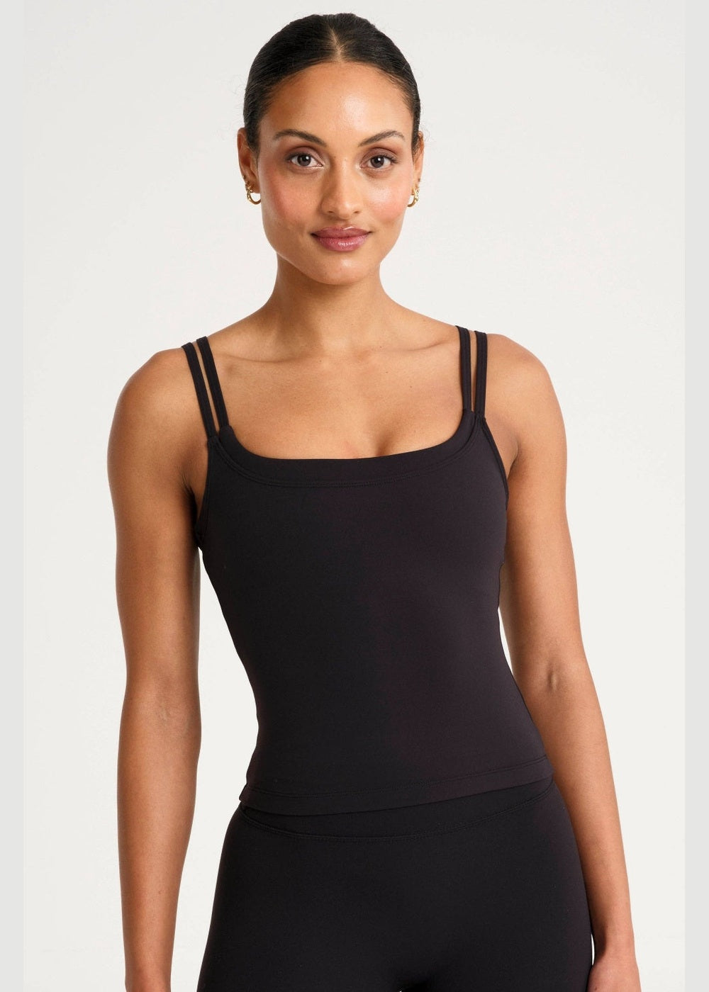 ALLFENIX CloudCore Double Layer Tank in Black, front neckline and straps