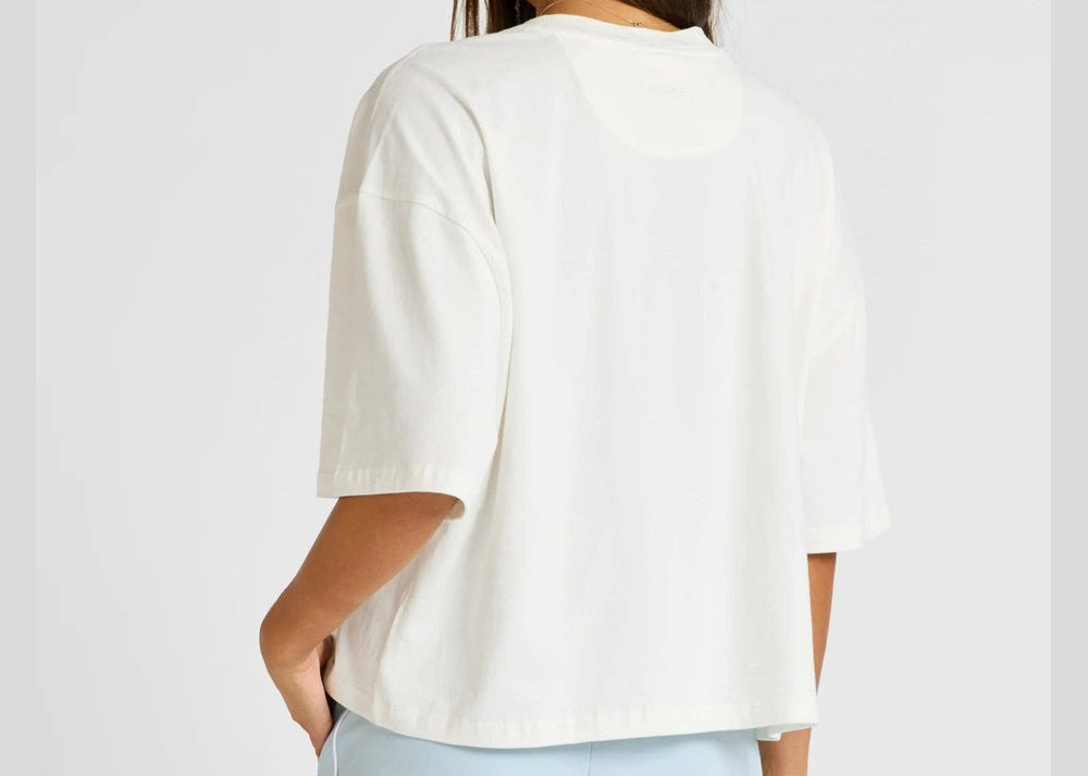 ALLFENIX Oversized Cropped Tee – Chalk – rear three-quarter view