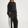 ALLFENIX Soft Luxury Contrast Wide Leg Track Pant -Black