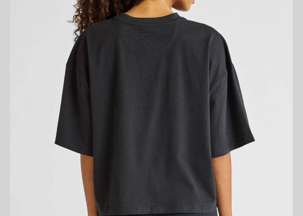 ALLFENIX Oversized Cropped Tee – Black – rear three-quarter view