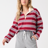 Cartel & Willow Alisa Rugby Tee in Raspberry Stripe with Nia Short in Grey Marle