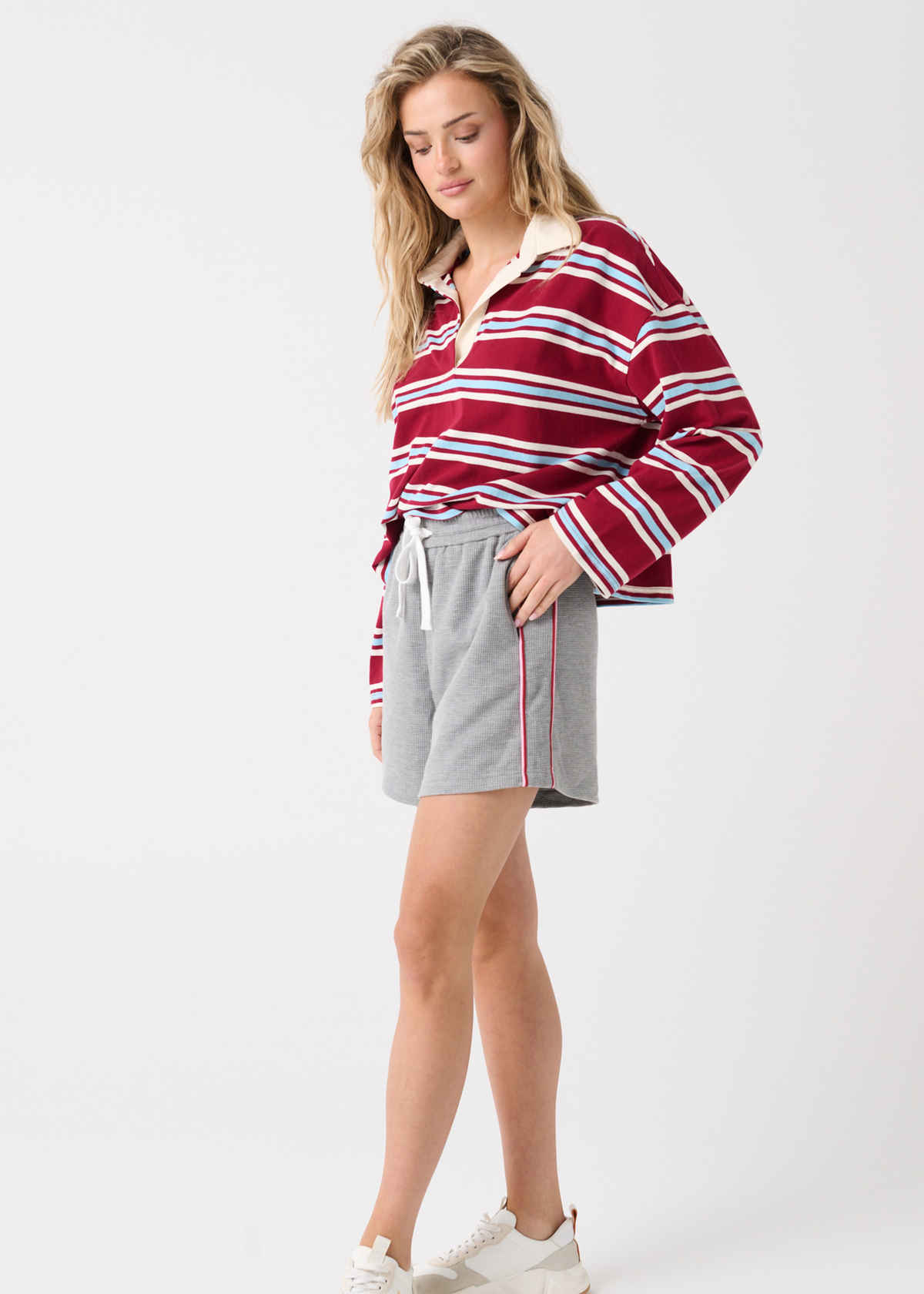 Cartel & Willow Alisa Rugby Tee in Raspberry Stripe — product view 3