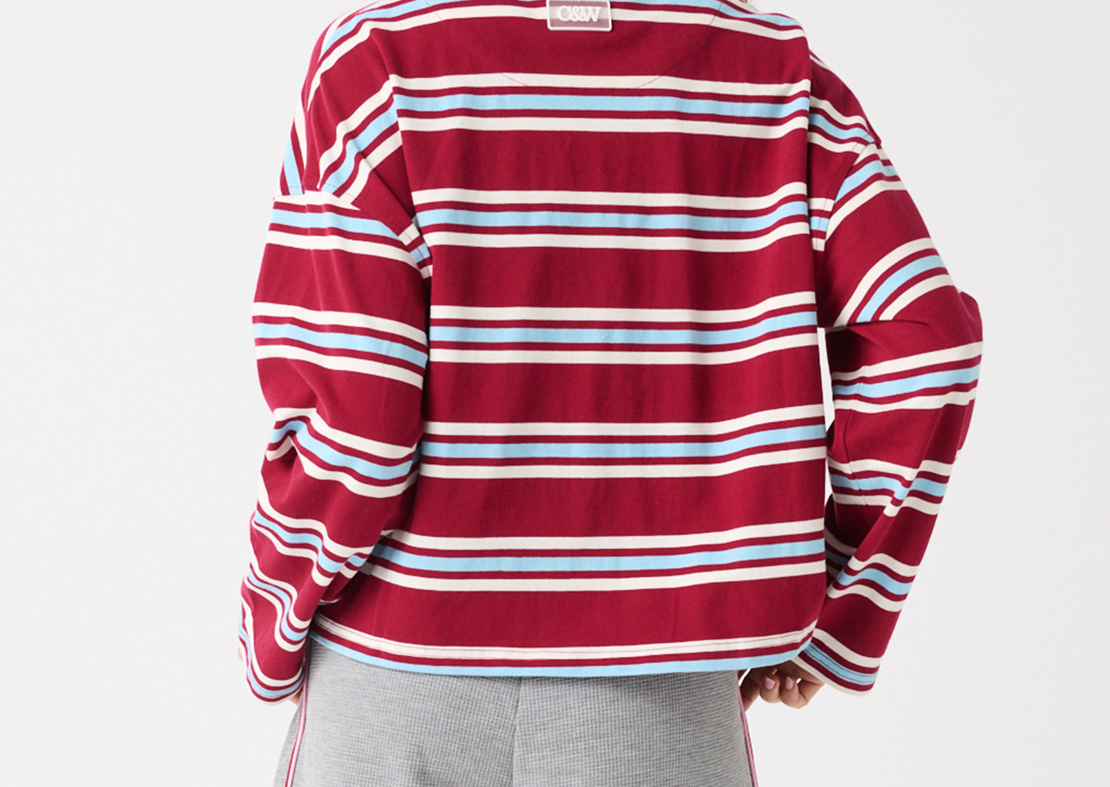 Cartel & Willow Alisa Rugby Tee in Raspberry Stripe — product view 4