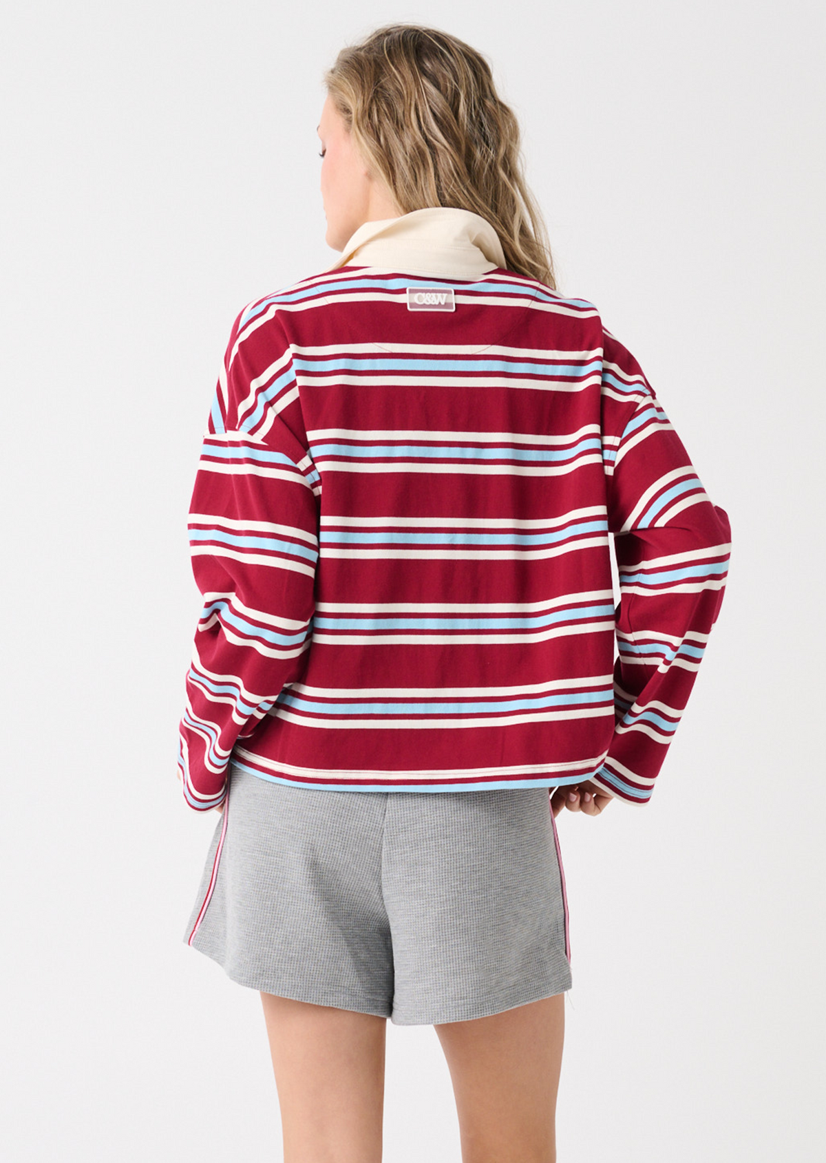 Cartel & Willow Alisa Rugby Tee in Raspberry Stripe — product view 4