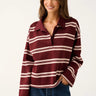 Cartel & Willow Freddie Rugby Top - Burgundy Stripe