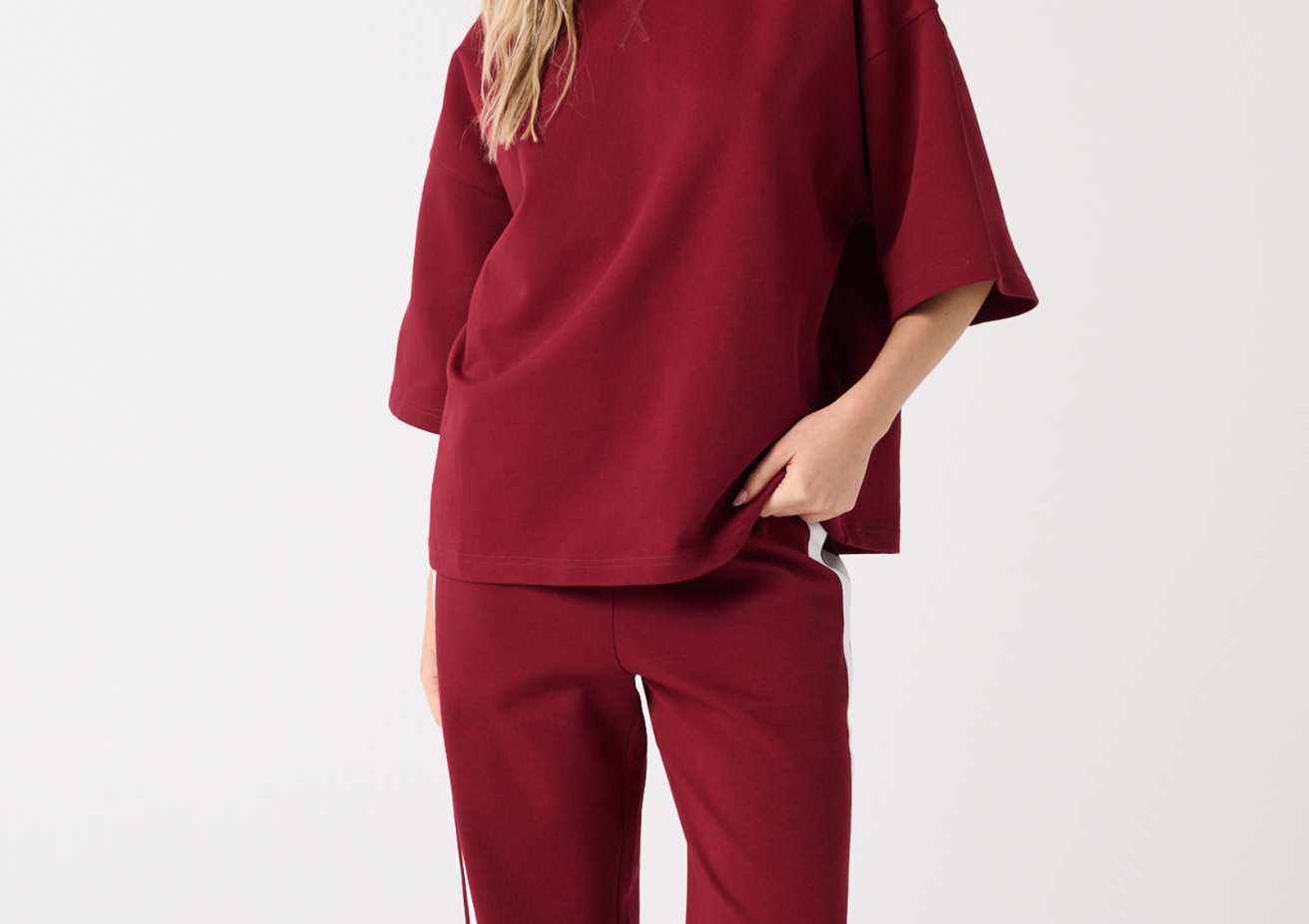 Cartel & Willow Sage Tee and Isobel Pant in Raspberry