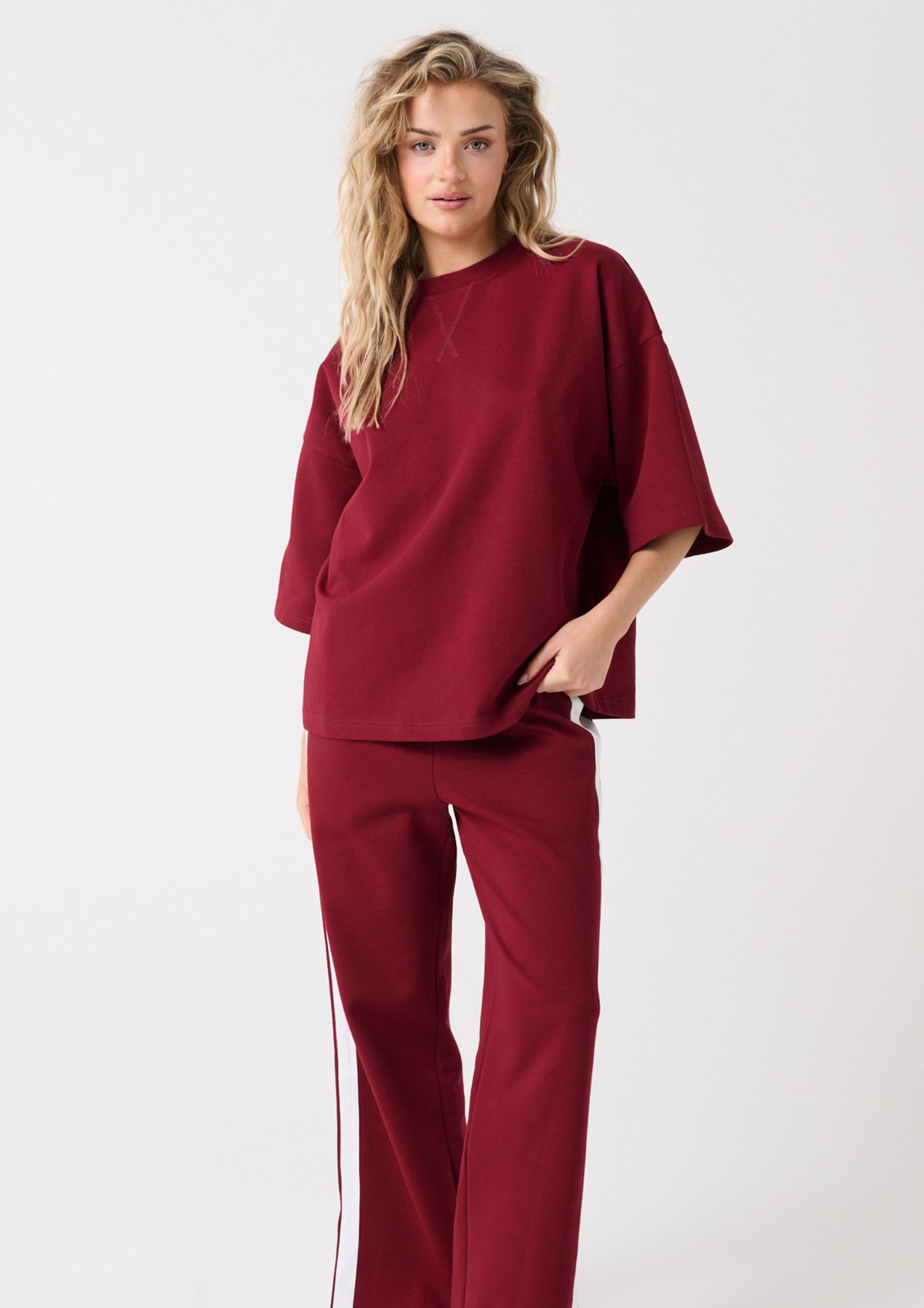 Cartel & Willow Sage Tee and Isobel Pant in Raspberry