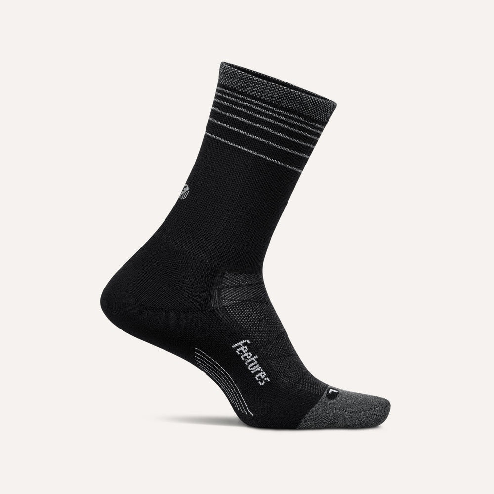 Feetures Elite Light Cushion Reflective Mini Crew Socks – Black Flash – product view