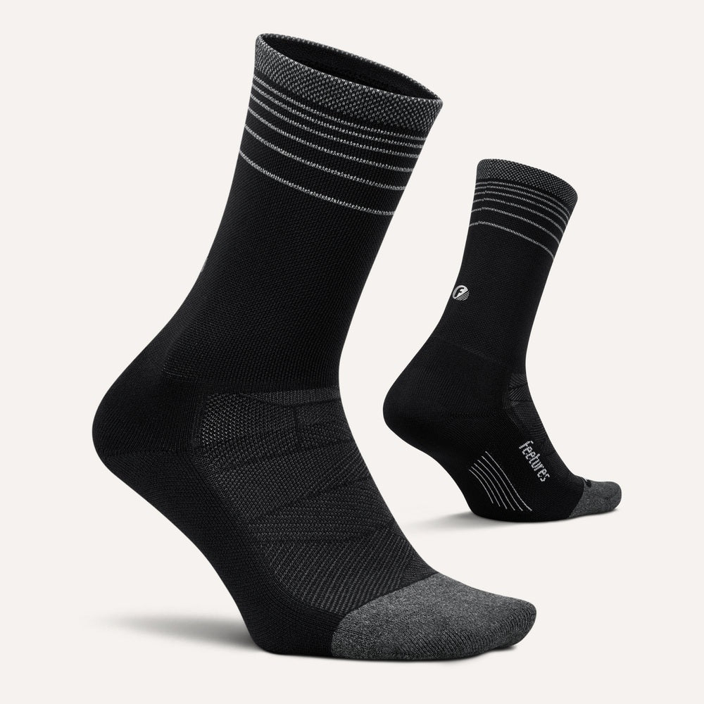 Feetures Elite Light Cushion Reflective Mini Crew Socks – Black Flash – pair view