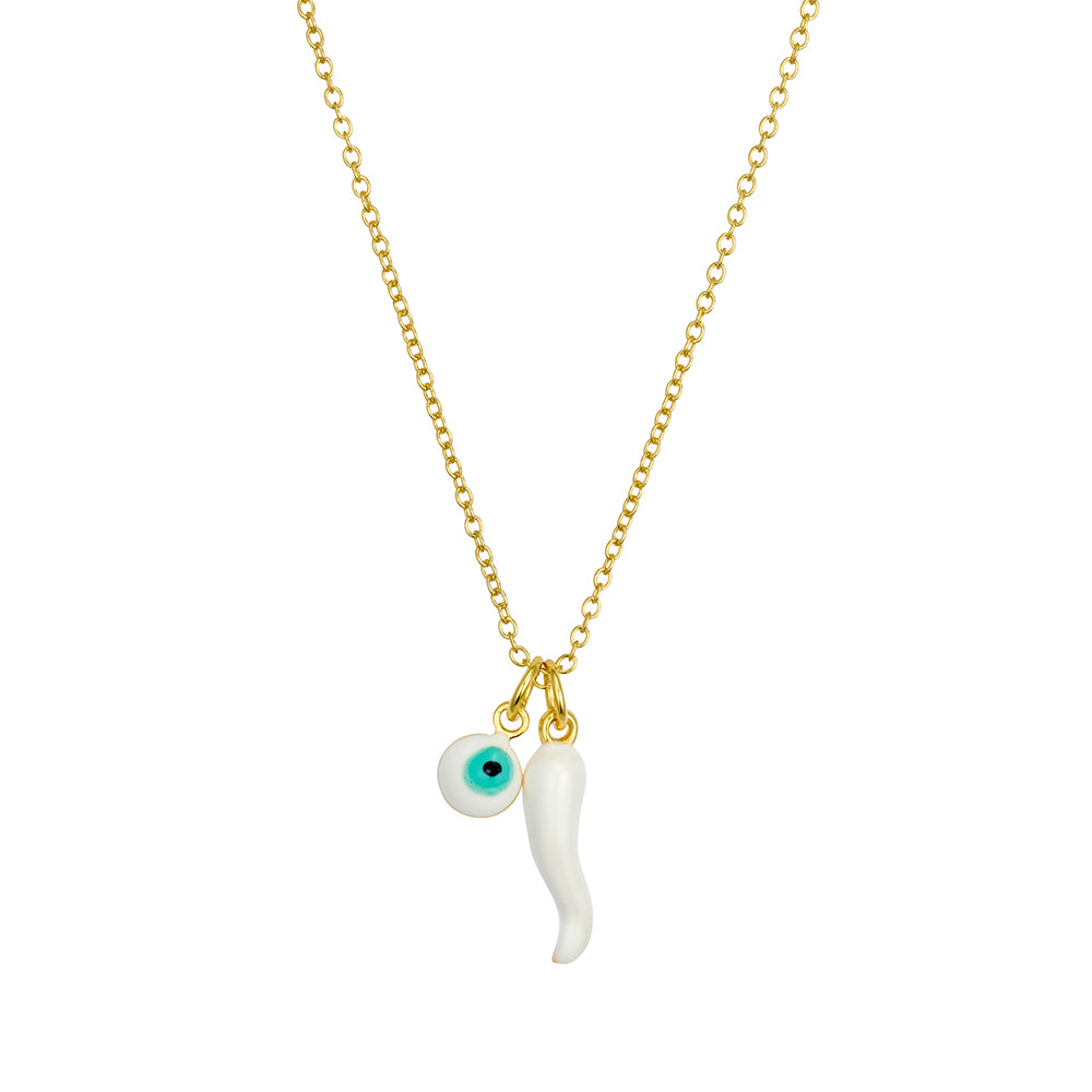 Cornicello horn and evil eye charm necklace – gold