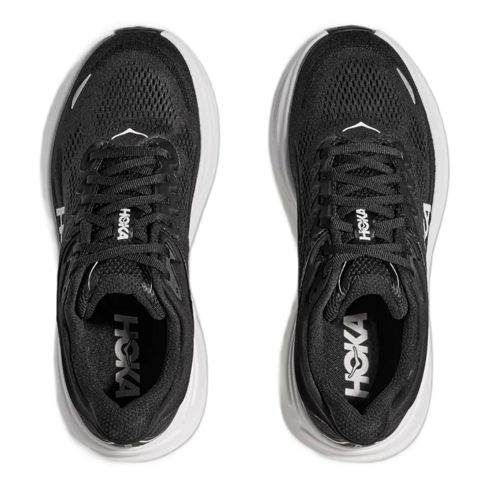 HOKA Bondi 9 Men’s X-Wide Black and White running shoe top view