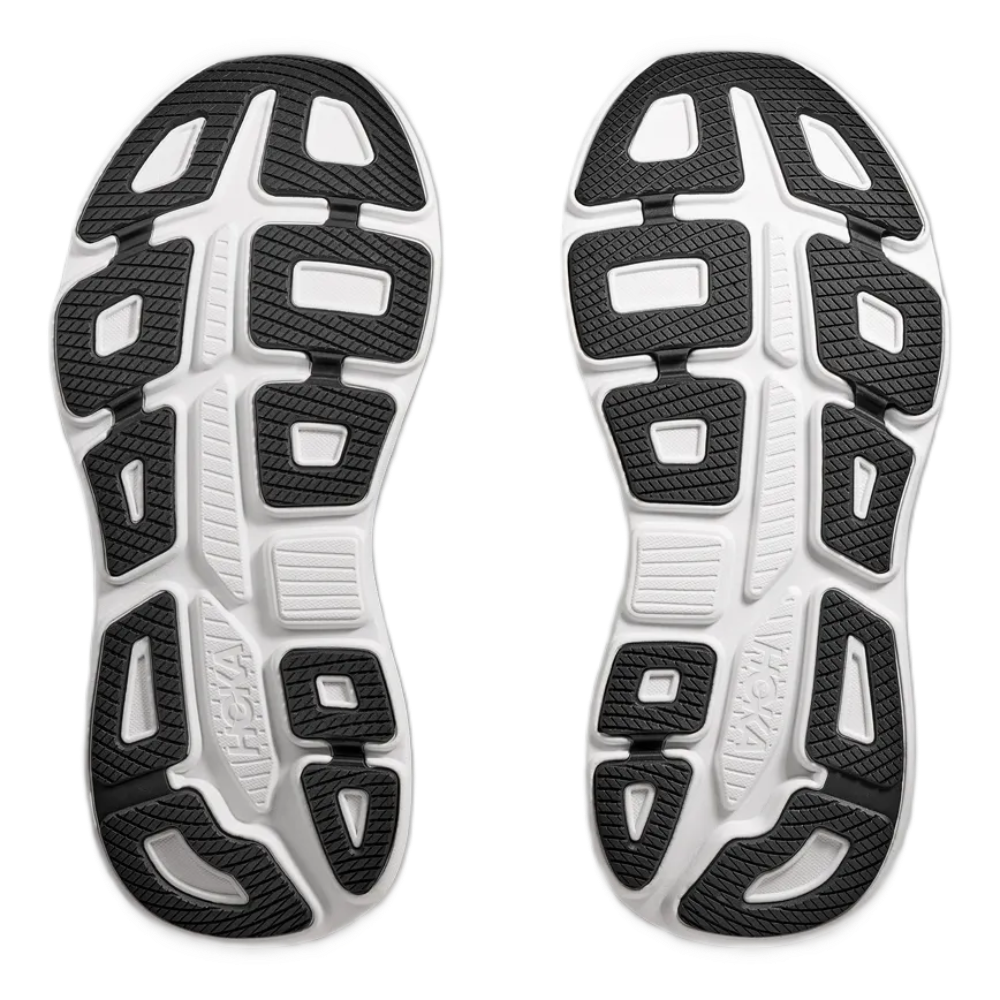 HOKA Bondi 9 Men’s X-Wide Black and White running shoe sole view