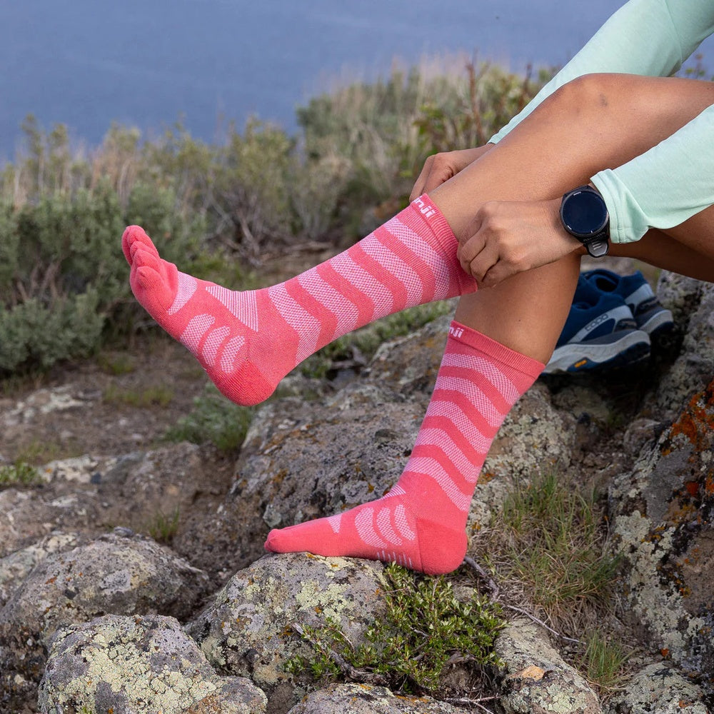 Injinji Women’s Ultra Run Crew Socks – Coral – lifestyle view