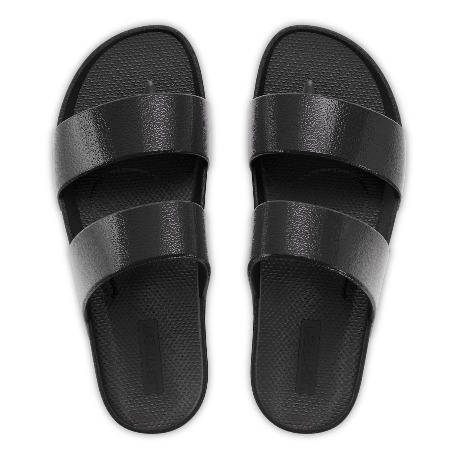 Lightfeet Double Strap recovery slides – Black Shimmer – product view 1