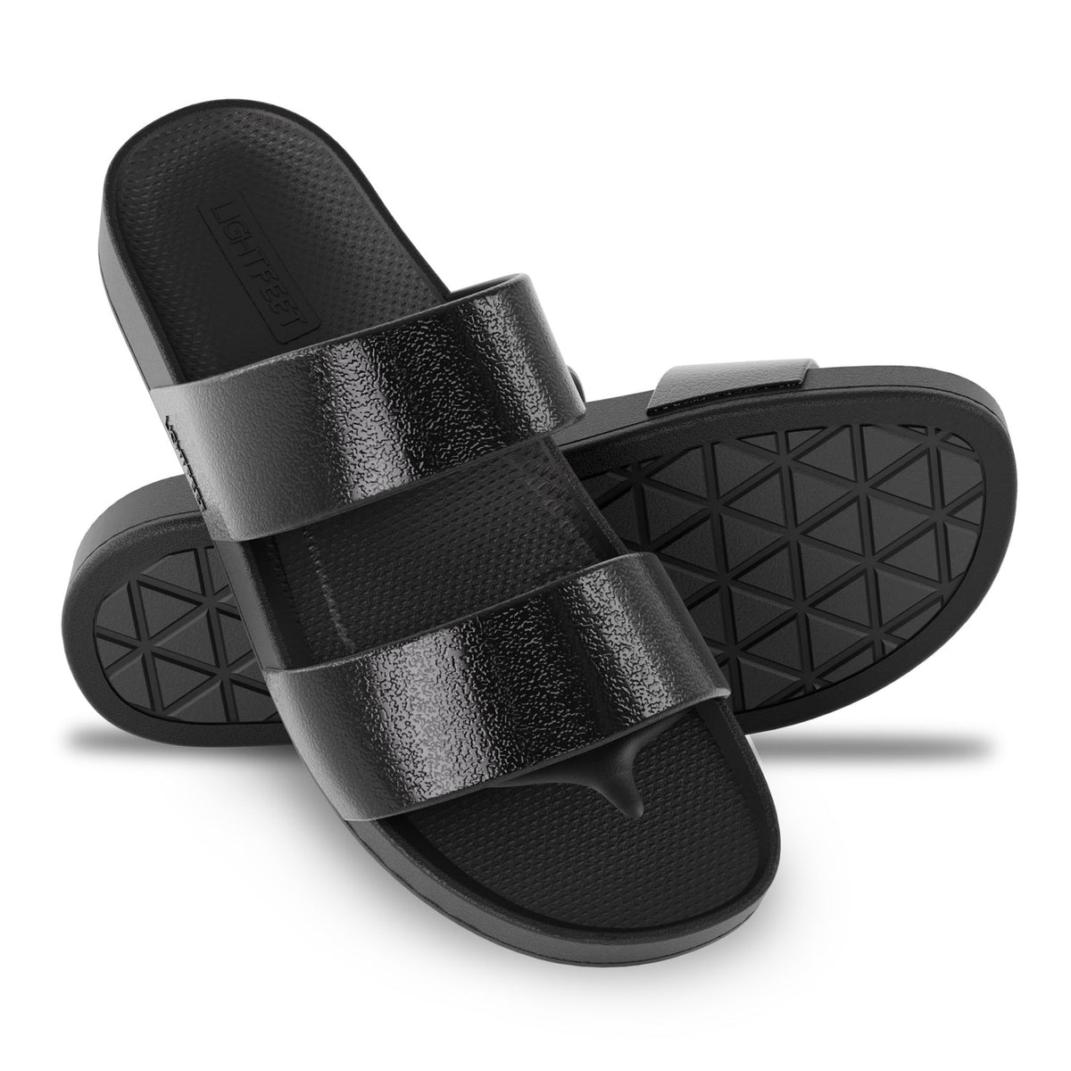 Lightfeet Double Strap recovery slides – Black Shimmer – product view 4