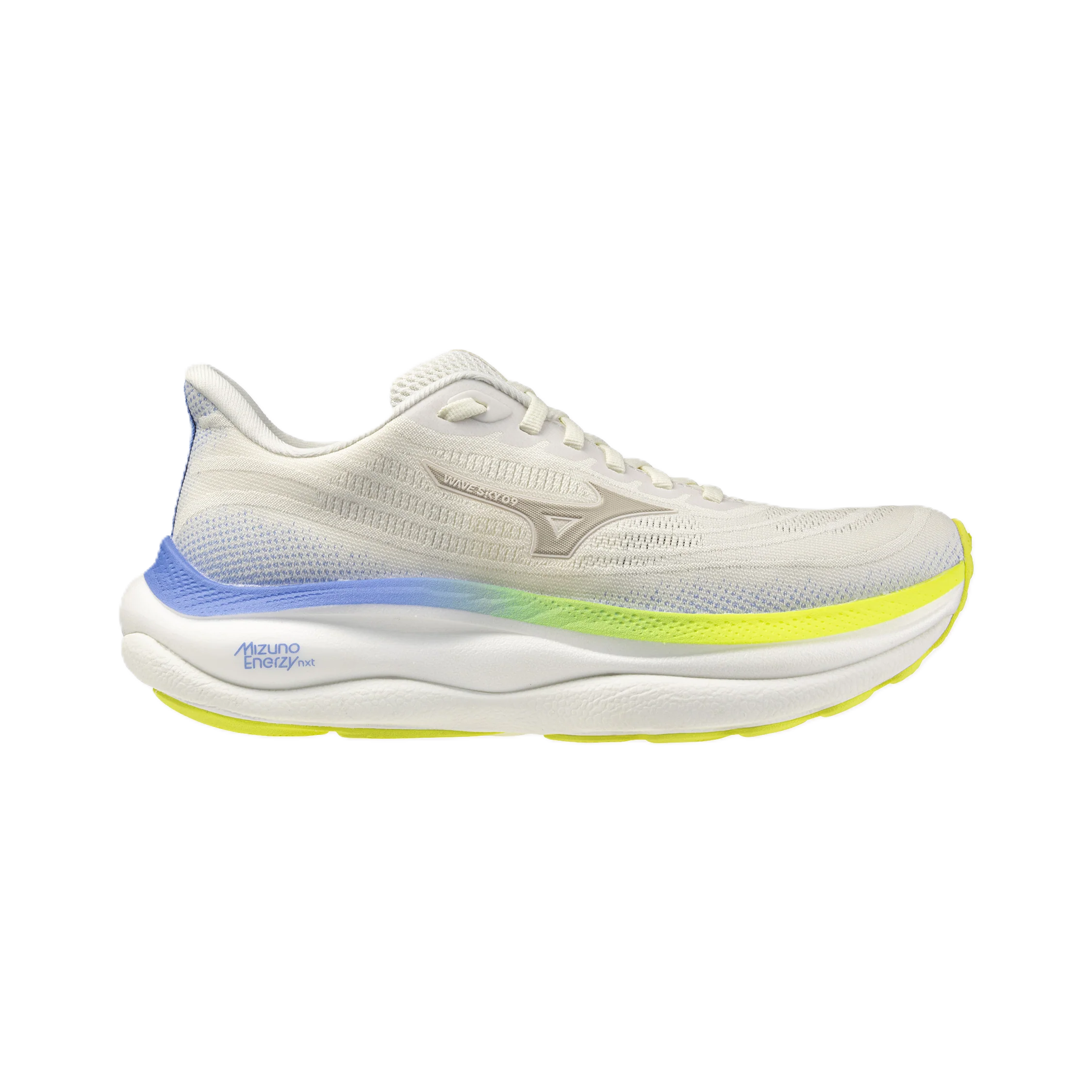 Mizuno Wave Sky 9 Women’s running shoe – Snow White / Silver Birch / Ultramarine – product view 1