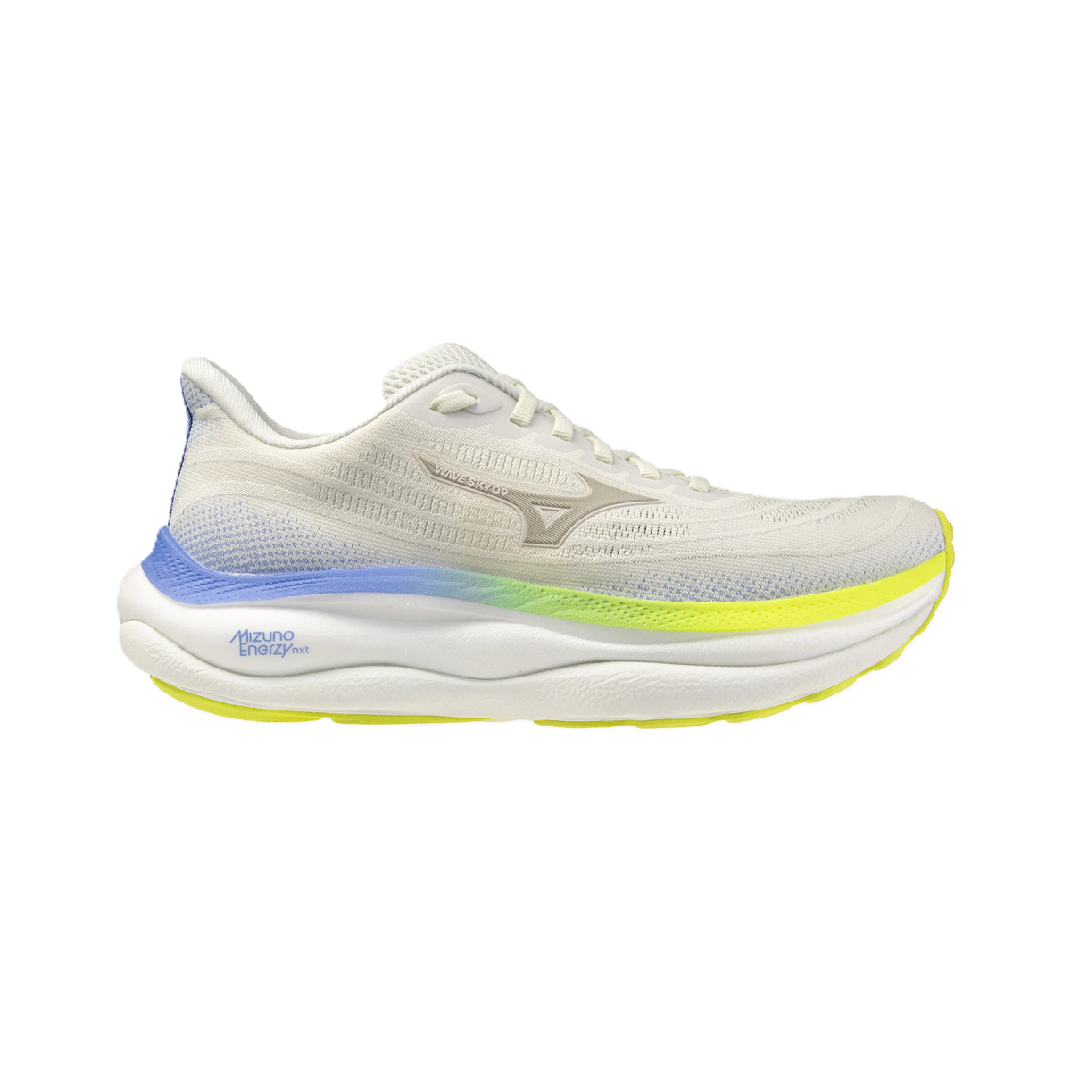 Mizuno Wave Sky 9 Women’s running shoe – Snow White / Silver Birch / Ultramarine – product view 1