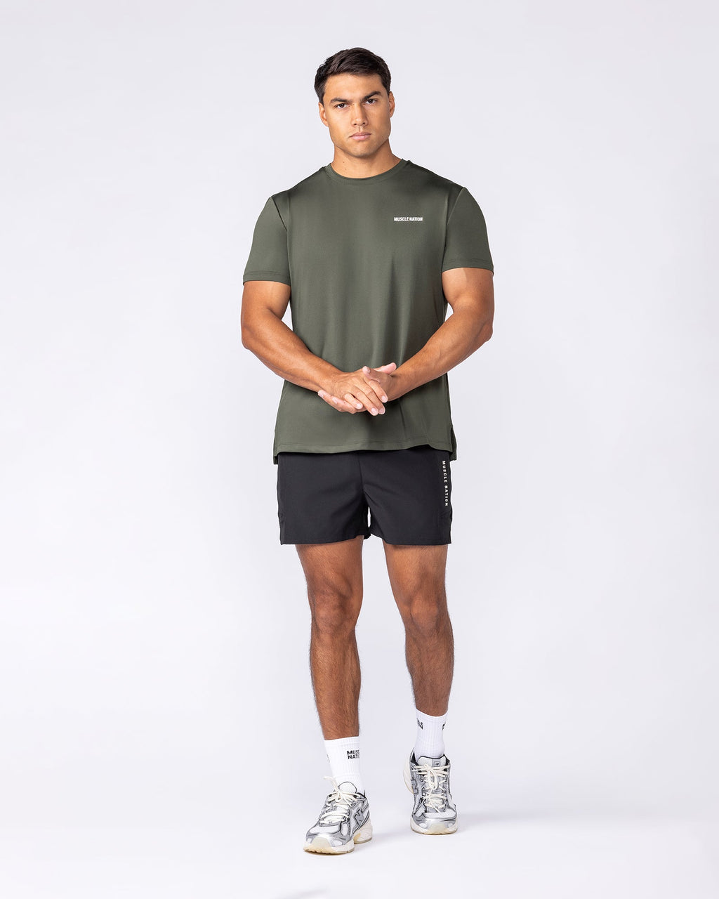 Muscle Nation Climaflex Active training tee – Dark Khaki – product view 1