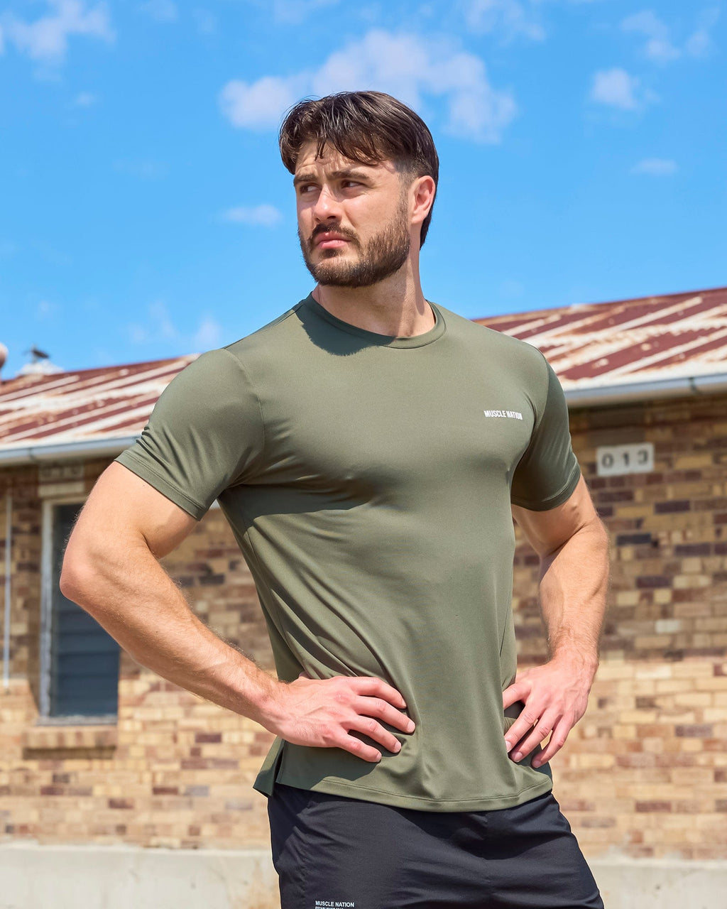 Muscle Nation Climaflex Active training tee – Dark Khaki – product view 6