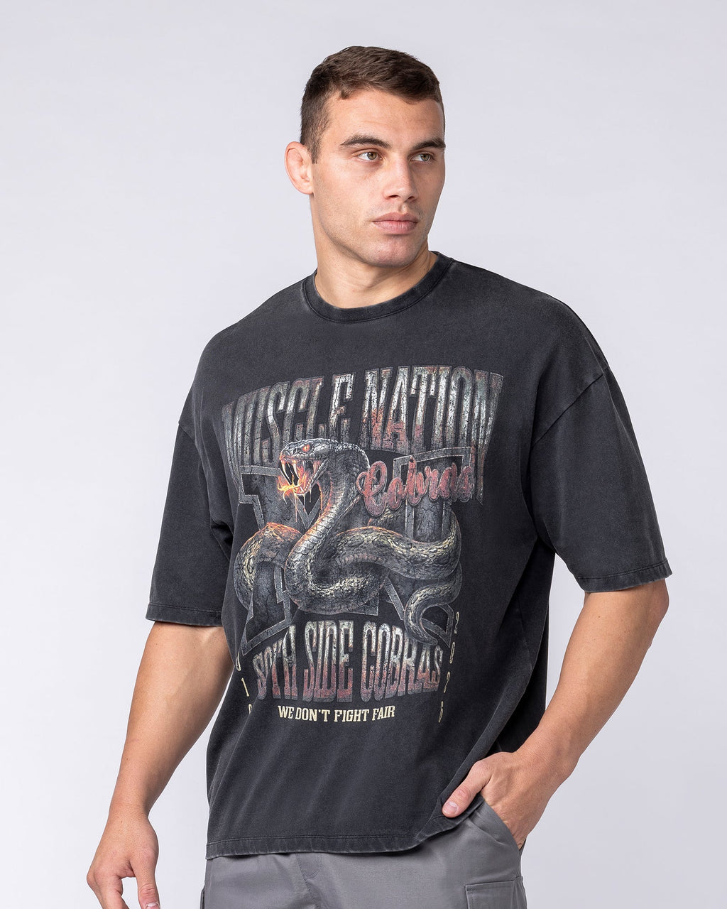 Muscle Nation Cobras oversized tee – Washed Black – product view 4