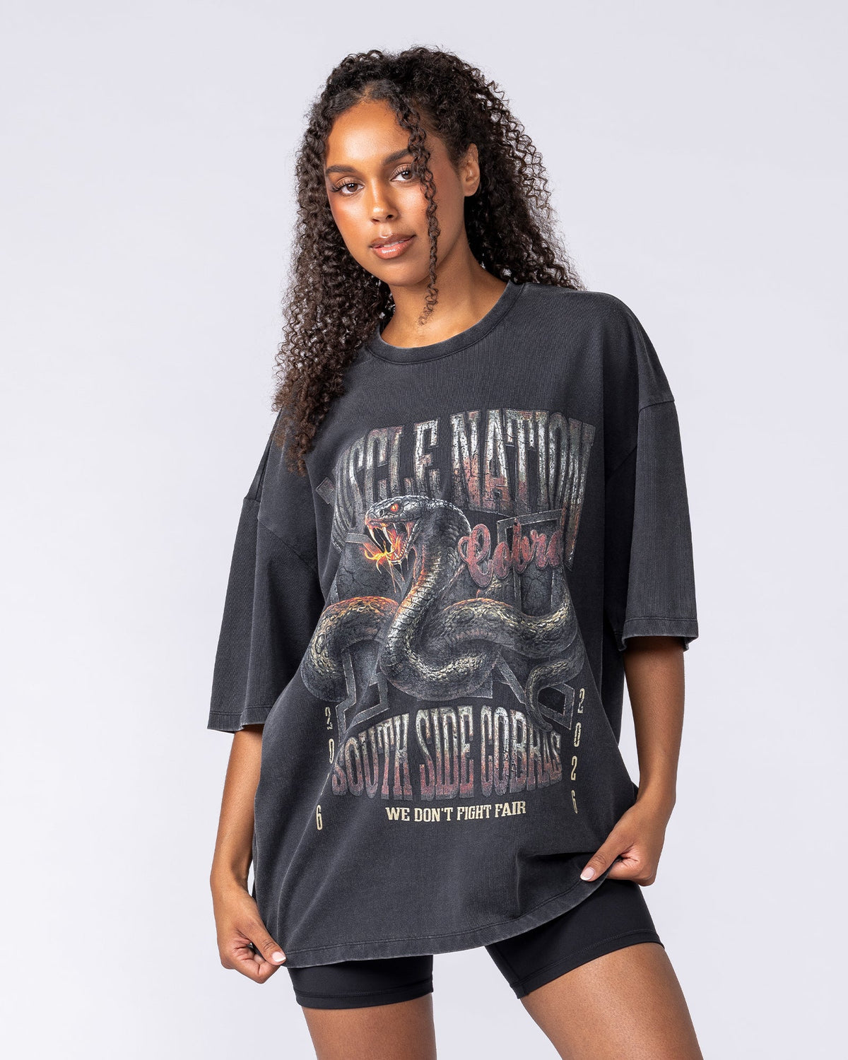 Muscle Nation Cobras oversized tee – Washed Black – product view 6