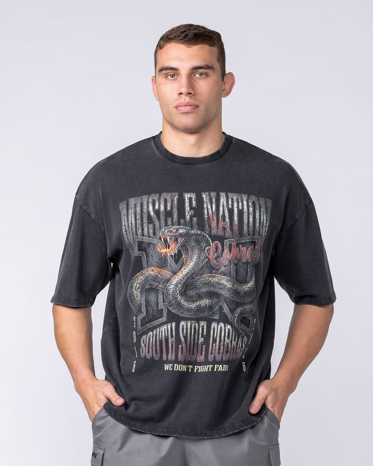 Muscle Nation Cobras oversized tee – Washed Black – product view 2