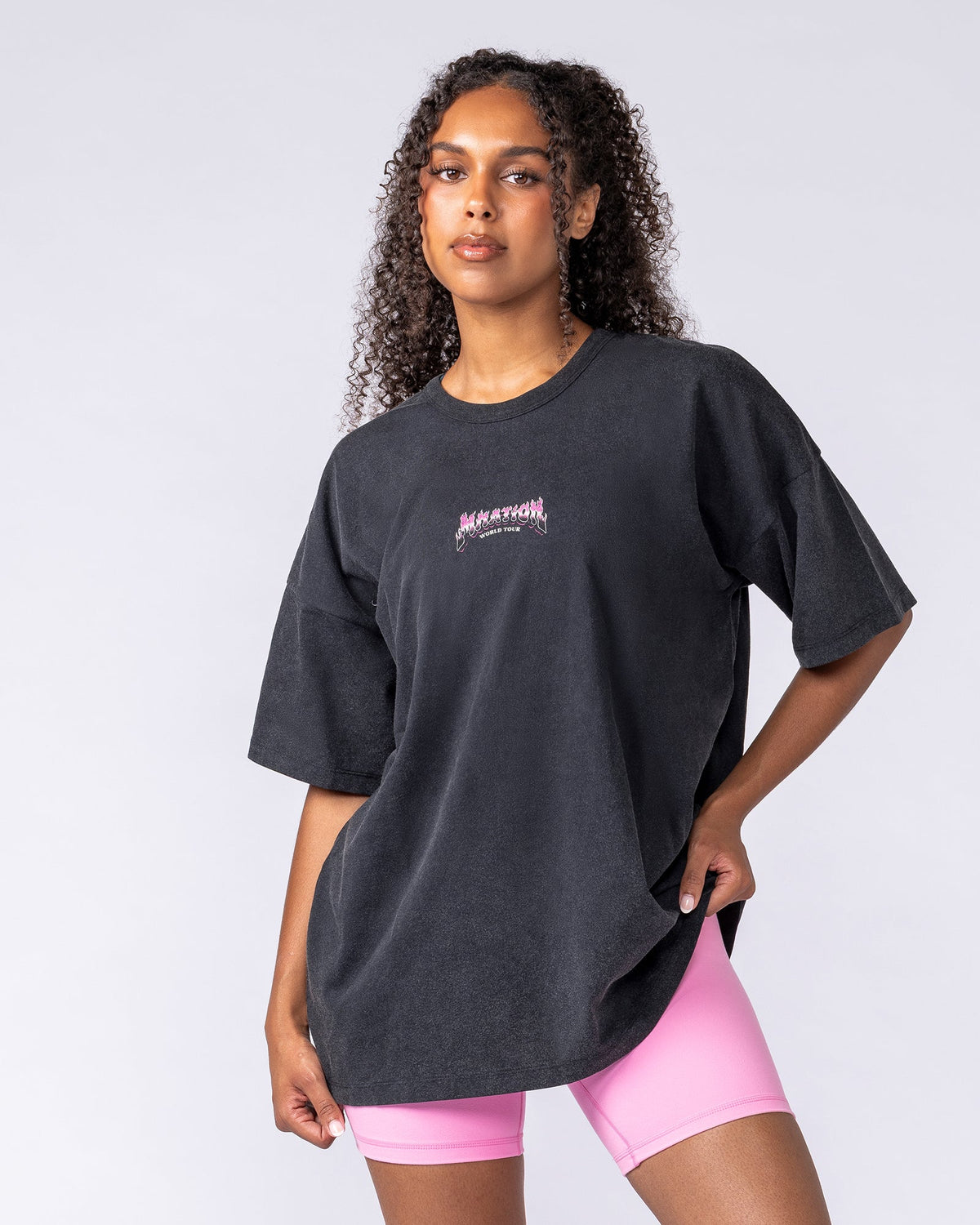 Muscle Nation On Tour oversized tee – Washed Black – product view 2