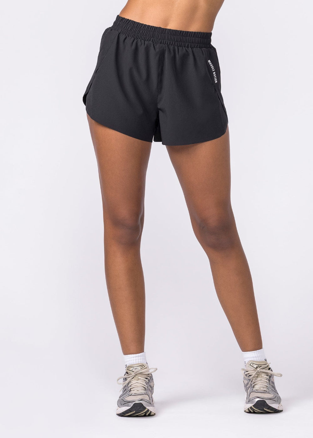 Muscle Nation Pace 3" high-waisted run shorts – Black – product view 4