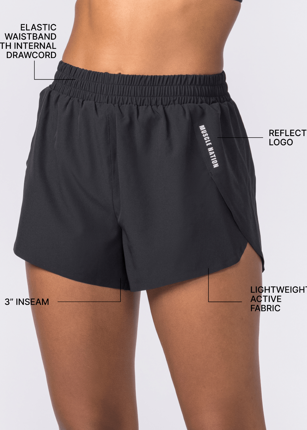 Muscle Nation Pace 3" high-waisted run shorts – Black – product view 2