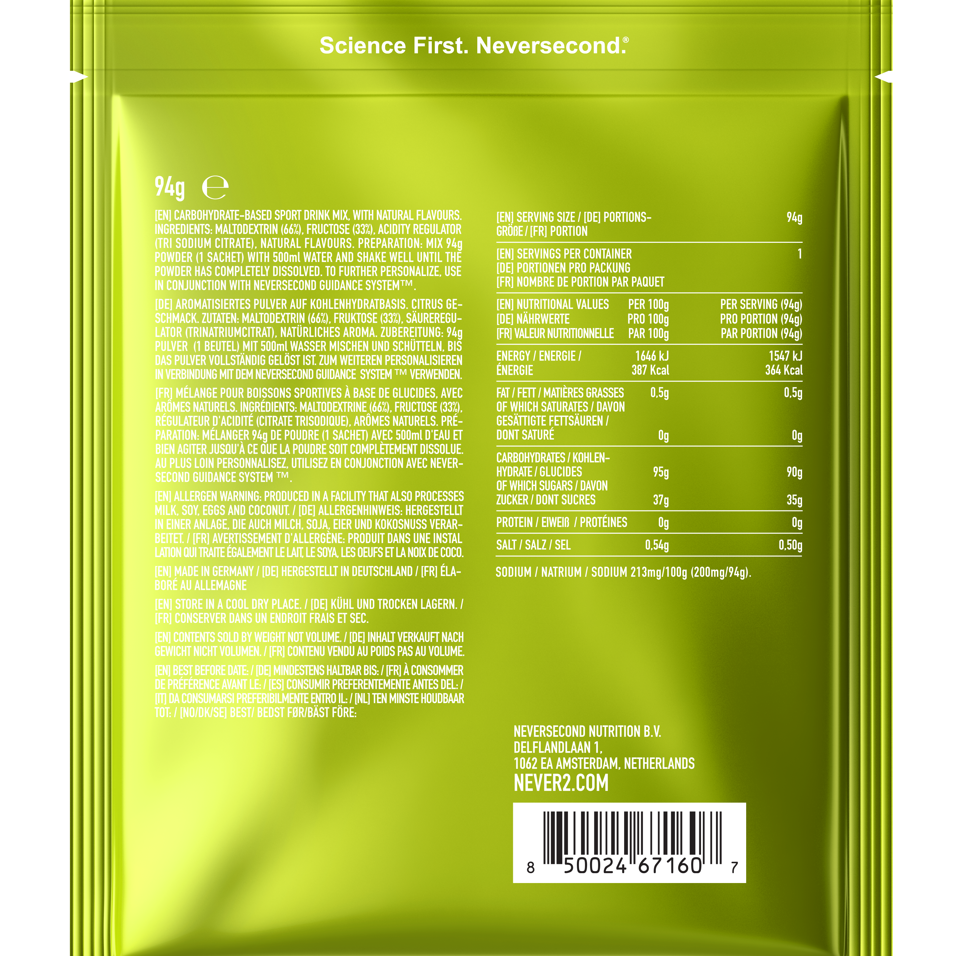 Neversecond C90 high-carb drink mix 94g – Citrus – product view 2