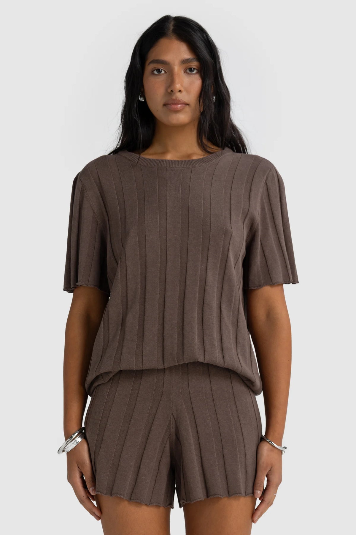 ORTC Amara Relaxed Knit Shorts – Espresso – product view 1