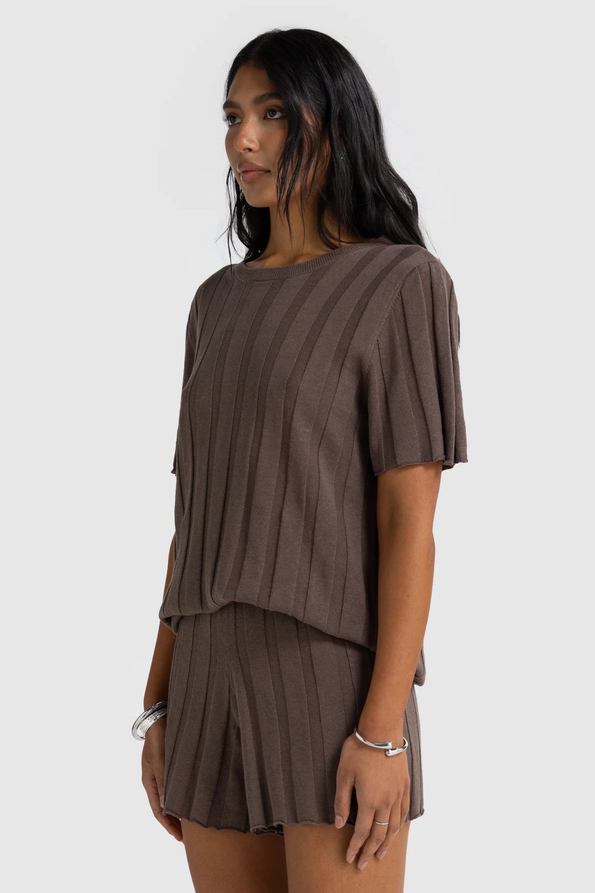 ORTC Amara Relaxed Knit Shorts – Espresso – product view 3