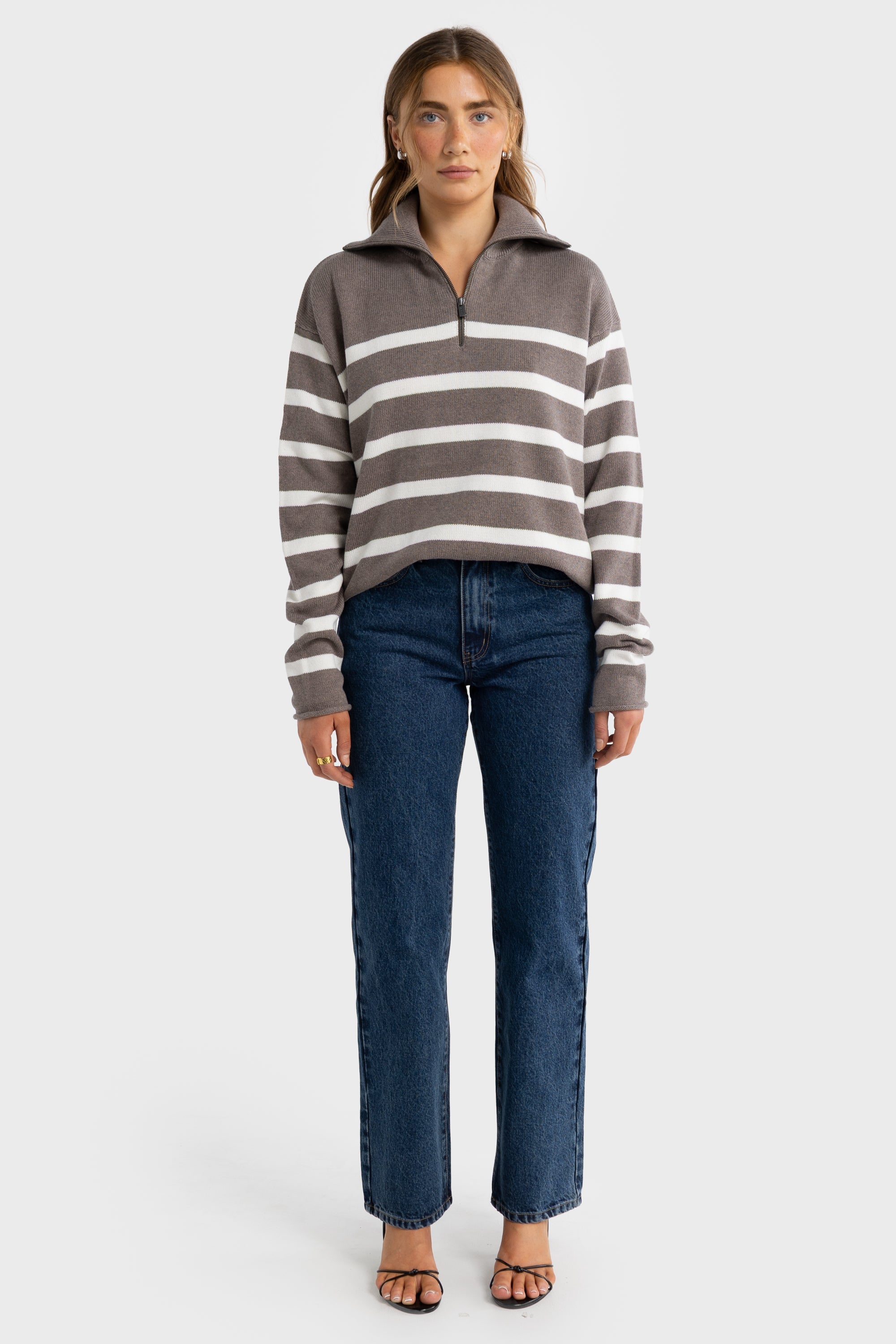 ORTC Astrid Knit Quarter Zip - Espresso Stripe – True Stryde